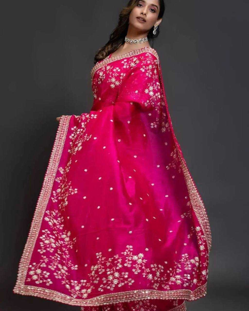 YNF ORGANZA SILK RIN187 653 SAREES WHOLESALE SEQUENCE EMBRODERY ORGANZA PINK SAREES MANUFACTURER - Deevit International