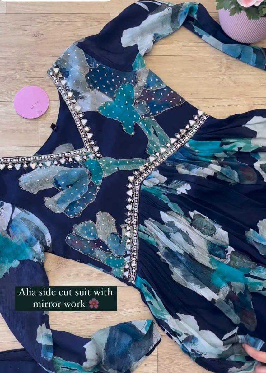 YNF ORGANZA SILK RIN202 538 SUITS & DRESSES WHOLESALE PRINTED SILK ANARKALI BLUE SALWAR SUITS MANUFACTURER