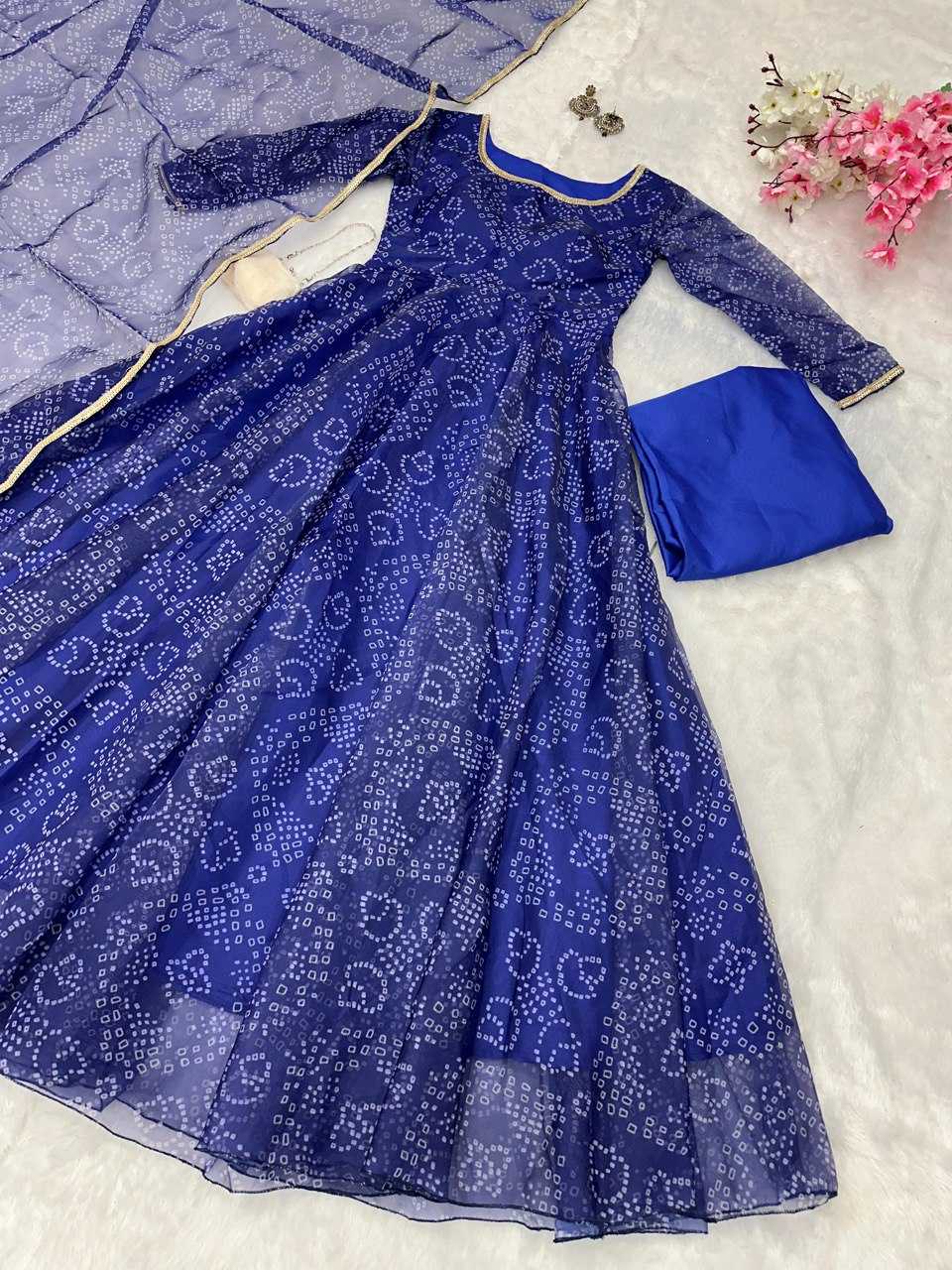 YNF ORHANZA SILK KESH154 155 GOWNS WHOLESALE PRINTED FANCY BLUE LONG GOWNS MANUFACTURER - Deevit International