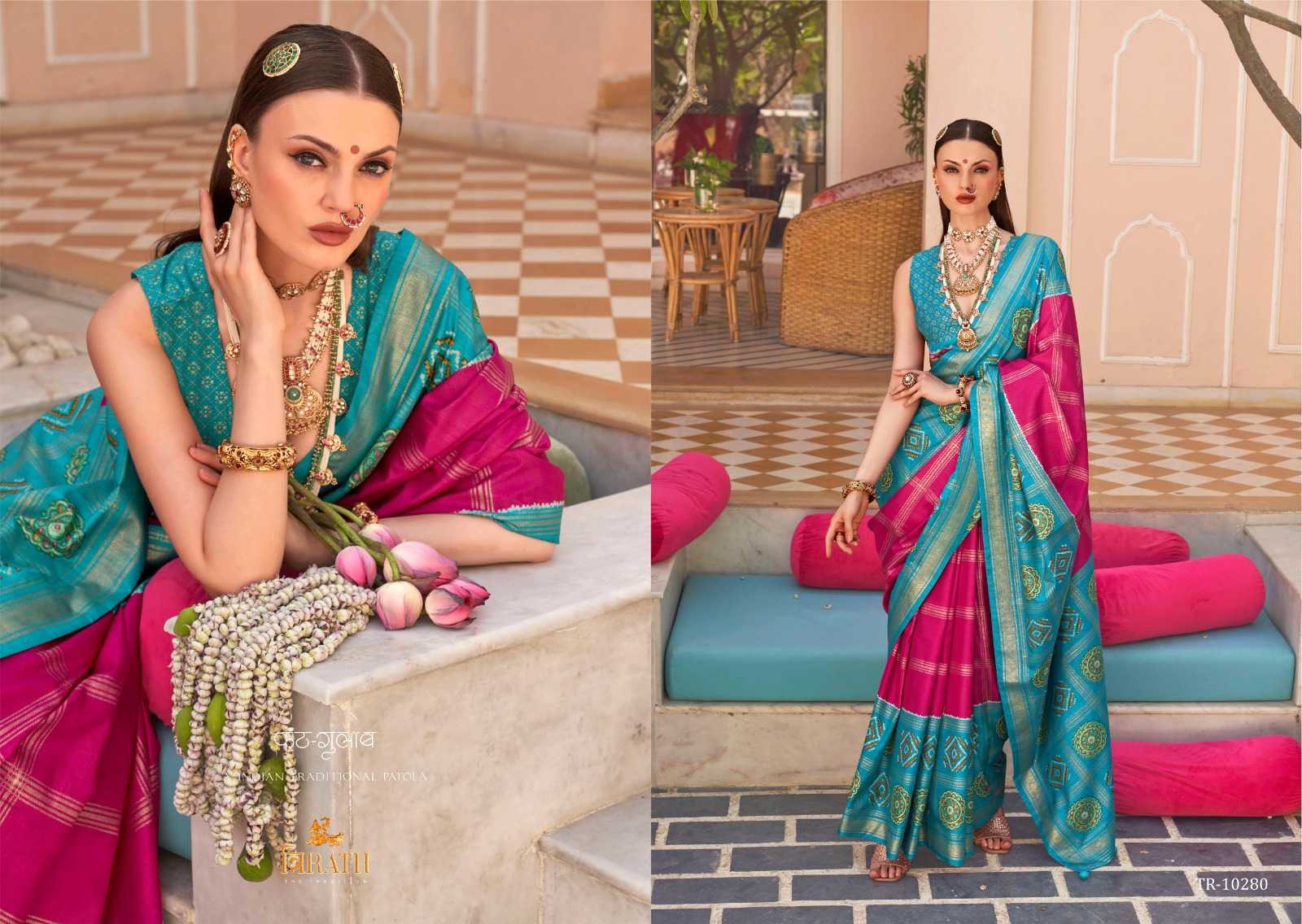 YNF PURE SILK TRIRATH KESH235 GULAB PATOLA CLOTHING BRANDS WHOLESALE SAREES MANUFACTURER  - Deevit International