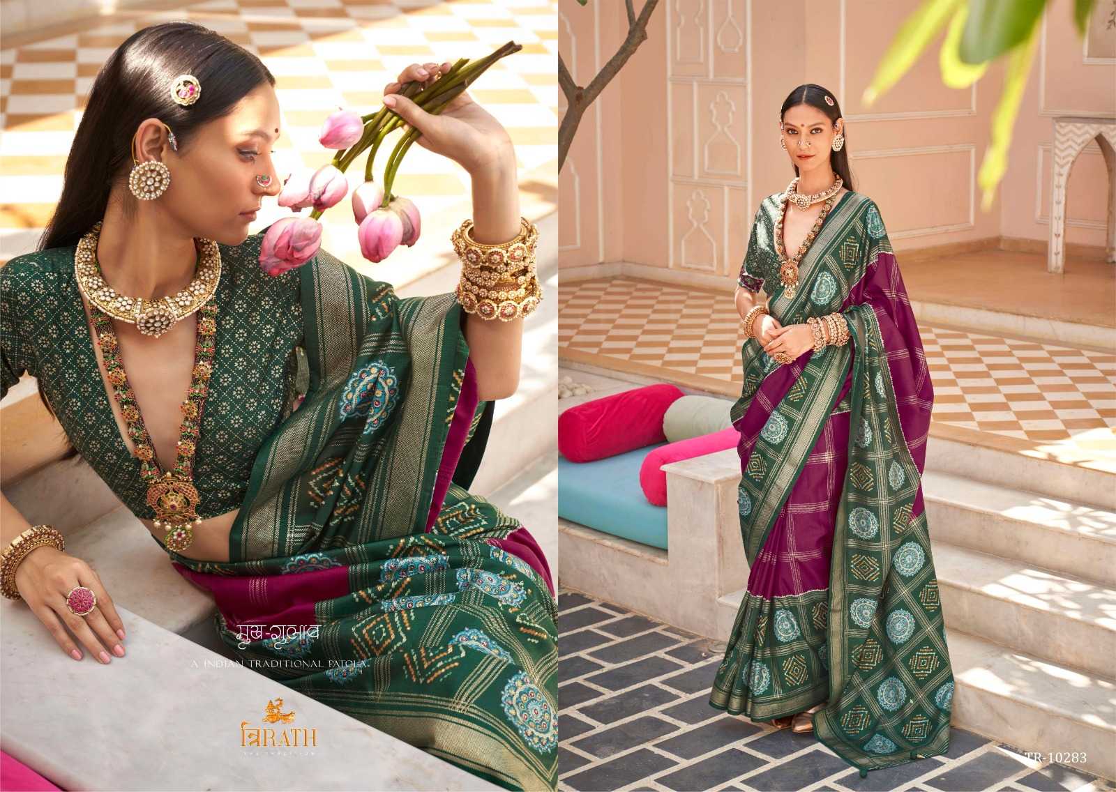 YNF PURE SILK TRIRATH KESH235 GULAB PATOLA CLOTHING BRANDS WHOLESALE SAREES MANUFACTURER  - Deevit International