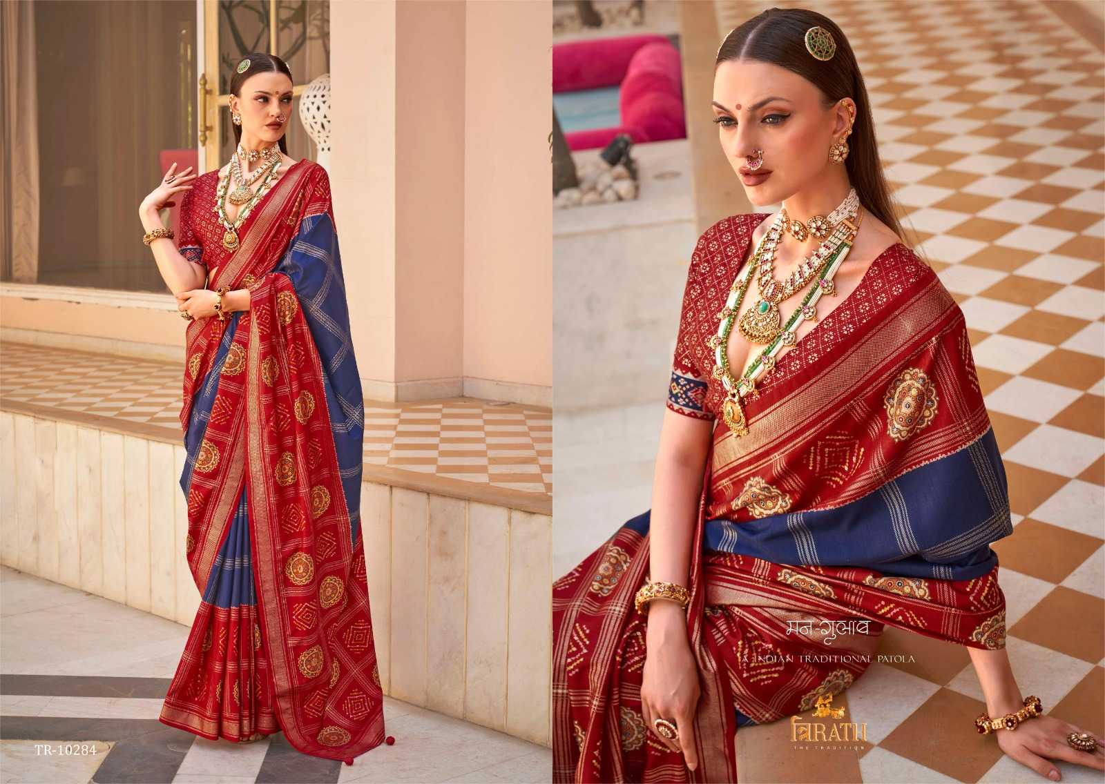 YNF PURE SILK TRIRATH KESH235 GULAB PATOLA CLOTHING BRANDS WHOLESALE SAREES MANUFACTURER  - Deevit International