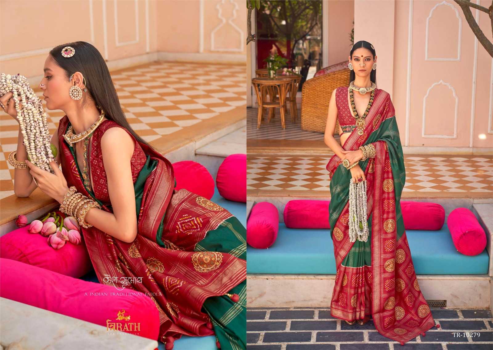 YNF PURE SILK TRIRATH KESH235 GULAB PATOLA CLOTHING BRANDS WHOLESALE SAREES MANUFACTURER  - Deevit International