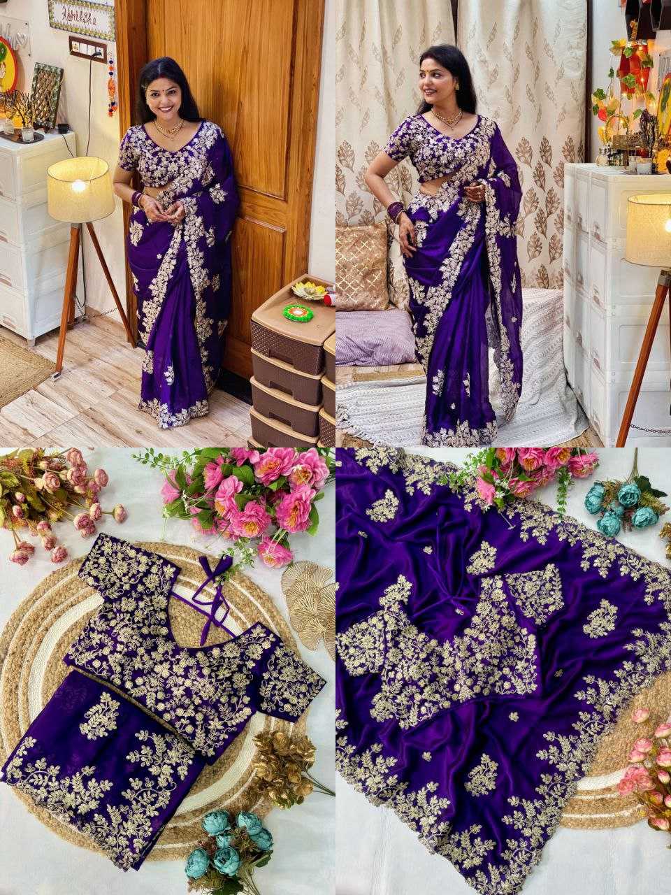 YNF RANGOLI SILK KESH188 9231 SAREES WHOLESALE SEQUENCE EMBROIDERED CUTWORK SILK SAREES WITH BLOUSE PURPLE SAREES  MANUFACTURER