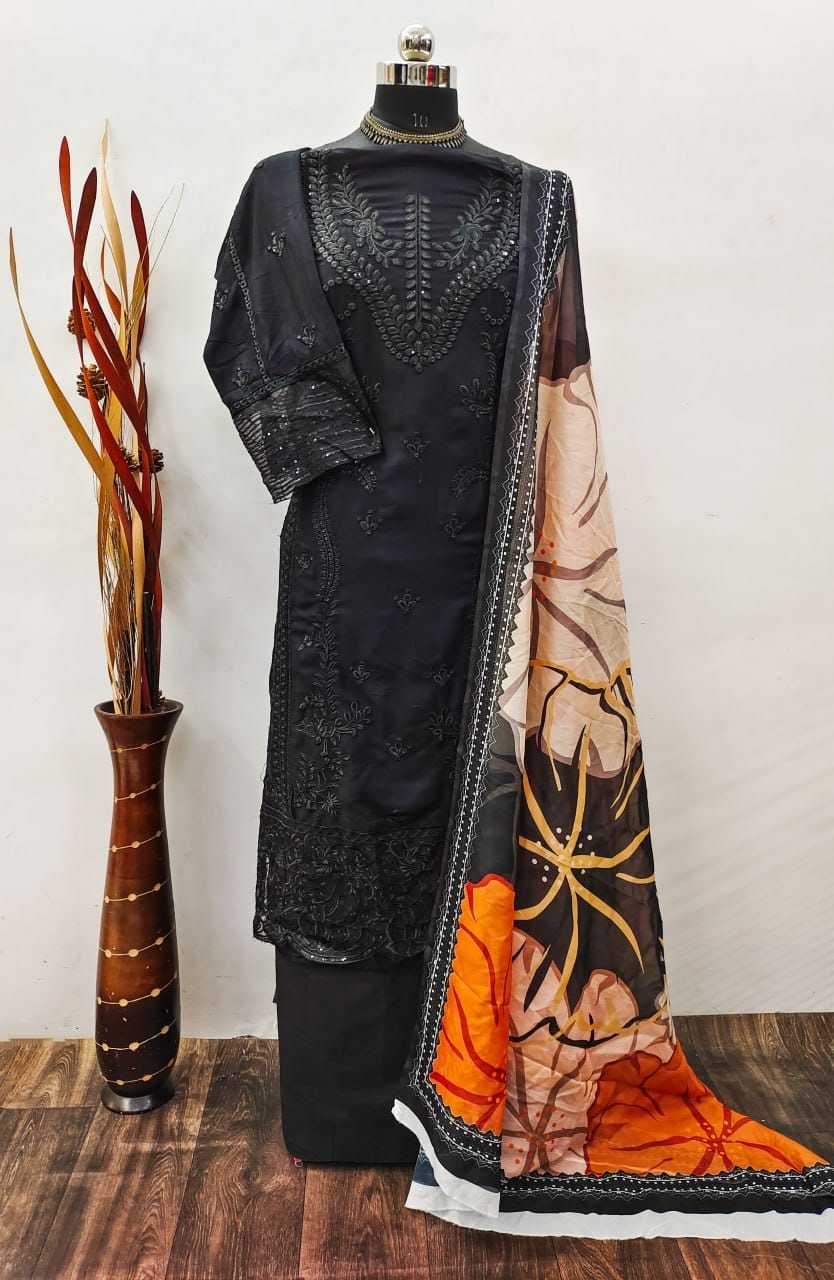 YNF REYON COTTON RIN129 154 SUITS & DRESSES WHOLESALE EMBROIDERY COTTON SEMI STITCHED BLACK SALWAR SUITS MANUFACTURE - Deevit International