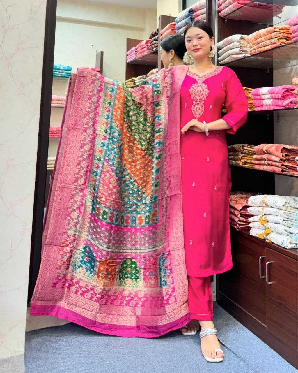 YNF SILK KESH209 BHC15 SUITS & DRESSES WHOLESALE EMBROIDERY LADIES SILK PINK SALWAR MANUFACTURER