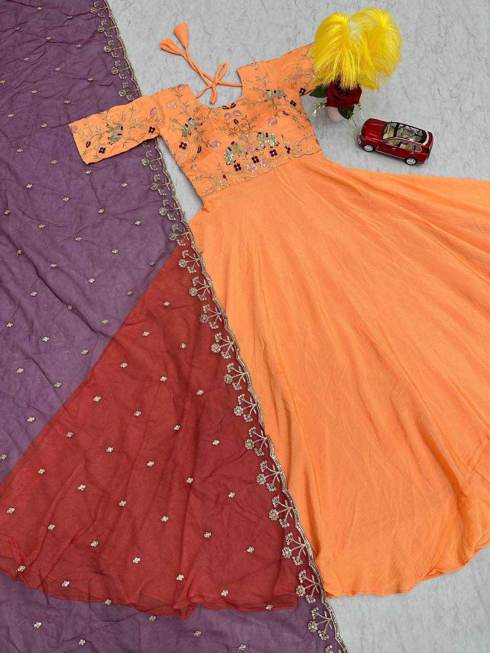 YNF SOFT CHINON KESH120 203 GOWNS WHOLESALE EMBROIDERY LONG SILK SANGEET OUTFITS GOWNS MANUFACTURER