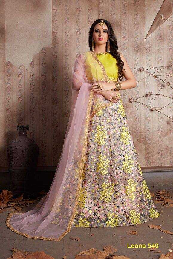 YNF SOFT NET RIN131 540 LEHENGAS WHOLESALE NET FANCY EMBROIDERED LEHENGAS MANUFACTURER