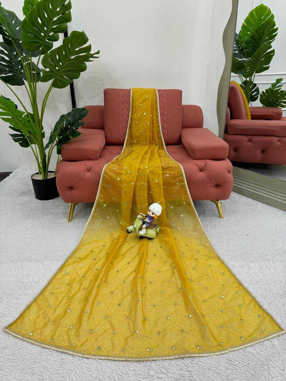 YNF TWILL NET RIN133 528 SAREES WHOLESALE DESIGNER SEQUENCE NET YELLOW SAREES MANUFACTURER