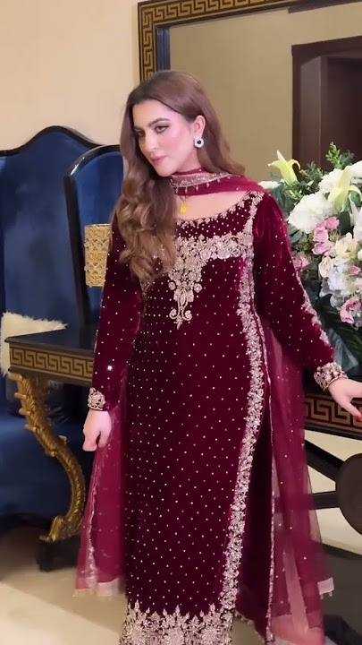 YNF VELVET KESH124 818 SUITS & DRESSES WHOLESALE VELVET EMBROIDERY PARTY WEAR MAROON SALWAR SUITS MANUFACTURE