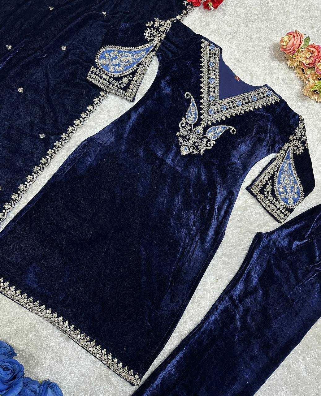 YNF VELVET KESH147 230 SUITS & DRESSES WHOLESALE EMBROIDERY VELVET BLUE SALWAR LONG KURTI SUITS MANUFACTURE