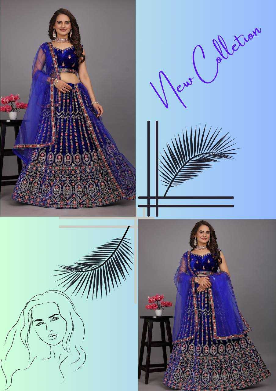 YNF VELVET KESH164 L48 LEHENGAS WHOLESALE DESIGENR VELVET WEDDING EMBROIDERED BLUE LEHENGAS MANUFACTURER - Deevit International