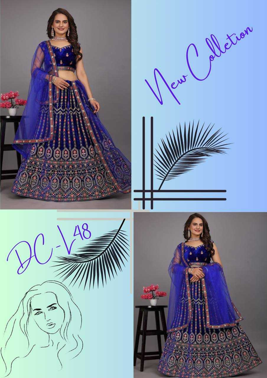 YNF VELVET KESH164 L48 LEHENGAS WHOLESALE DESIGENR VELVET WEDDING EMBROIDERED BLUE LEHENGAS MANUFACTURER - Deevit International