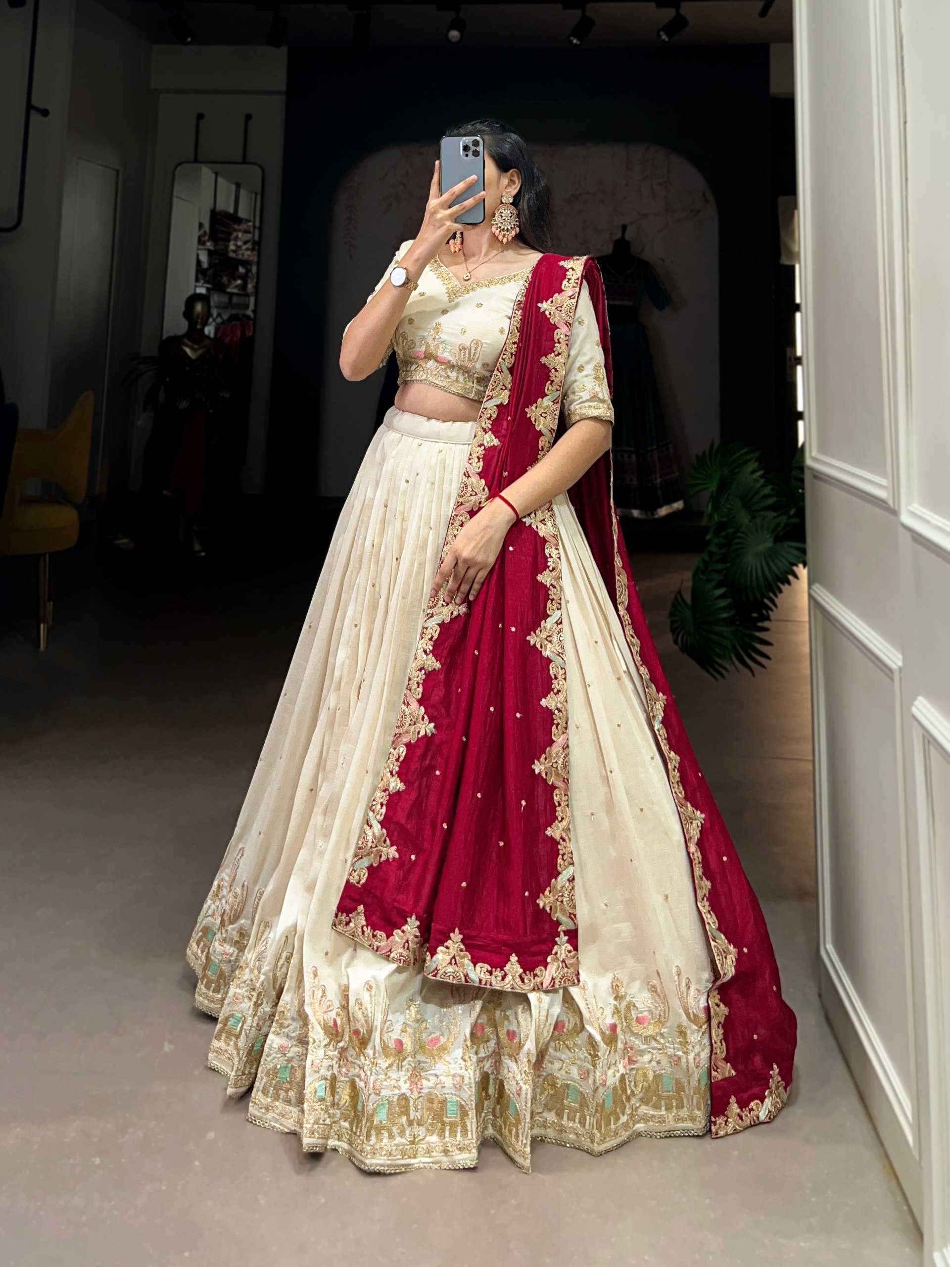 YNF VICHITA SILK KESH134 1411 LEHENGAS WHOLESALE SILK EMBROIDERED WHITE WEDDING LEHENGAS MANUFACTURER - Deevit International