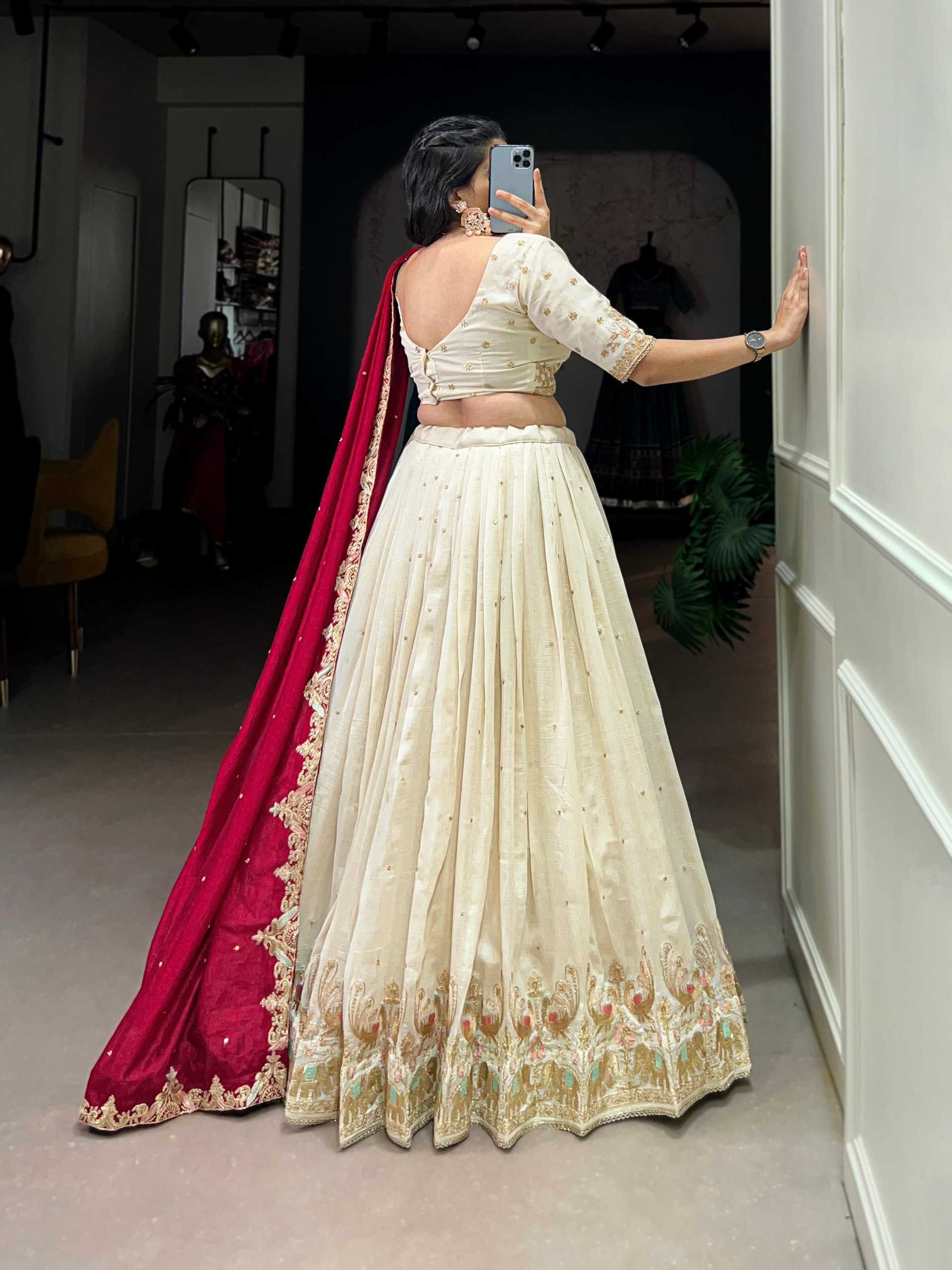 YNF VICHITA SILK KESH134 1411 LEHENGAS WHOLESALE SILK EMBROIDERED WHITE WEDDING LEHENGAS MANUFACTURER - Deevit International