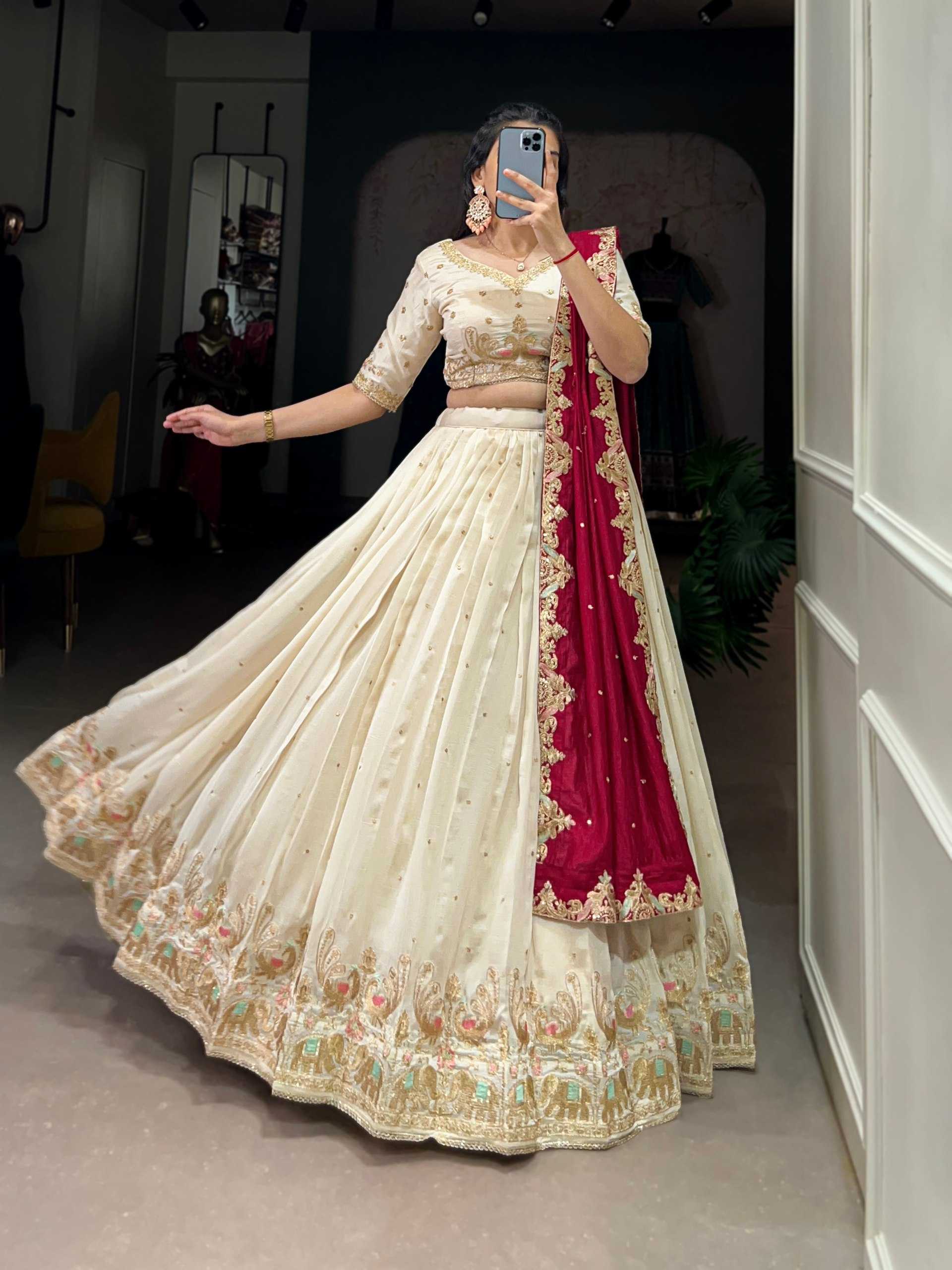 YNF VICHITA SILK KESH134 1411 LEHENGAS WHOLESALE SILK EMBROIDERED WHITE WEDDING LEHENGAS MANUFACTURER - Deevit International