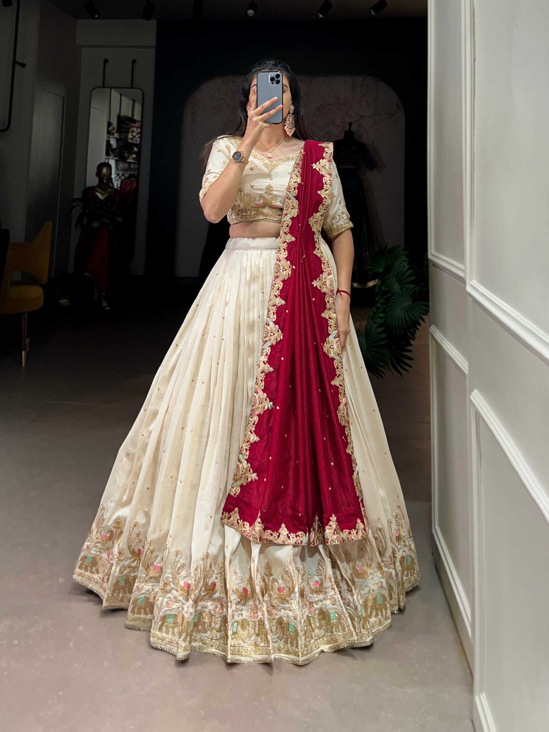 YNF VICHITA SILK KESH134 1411 LEHENGAS WHOLESALE SILK EMBROIDERED WHITE WEDDING LEHENGAS MANUFACTURER - Deevit International