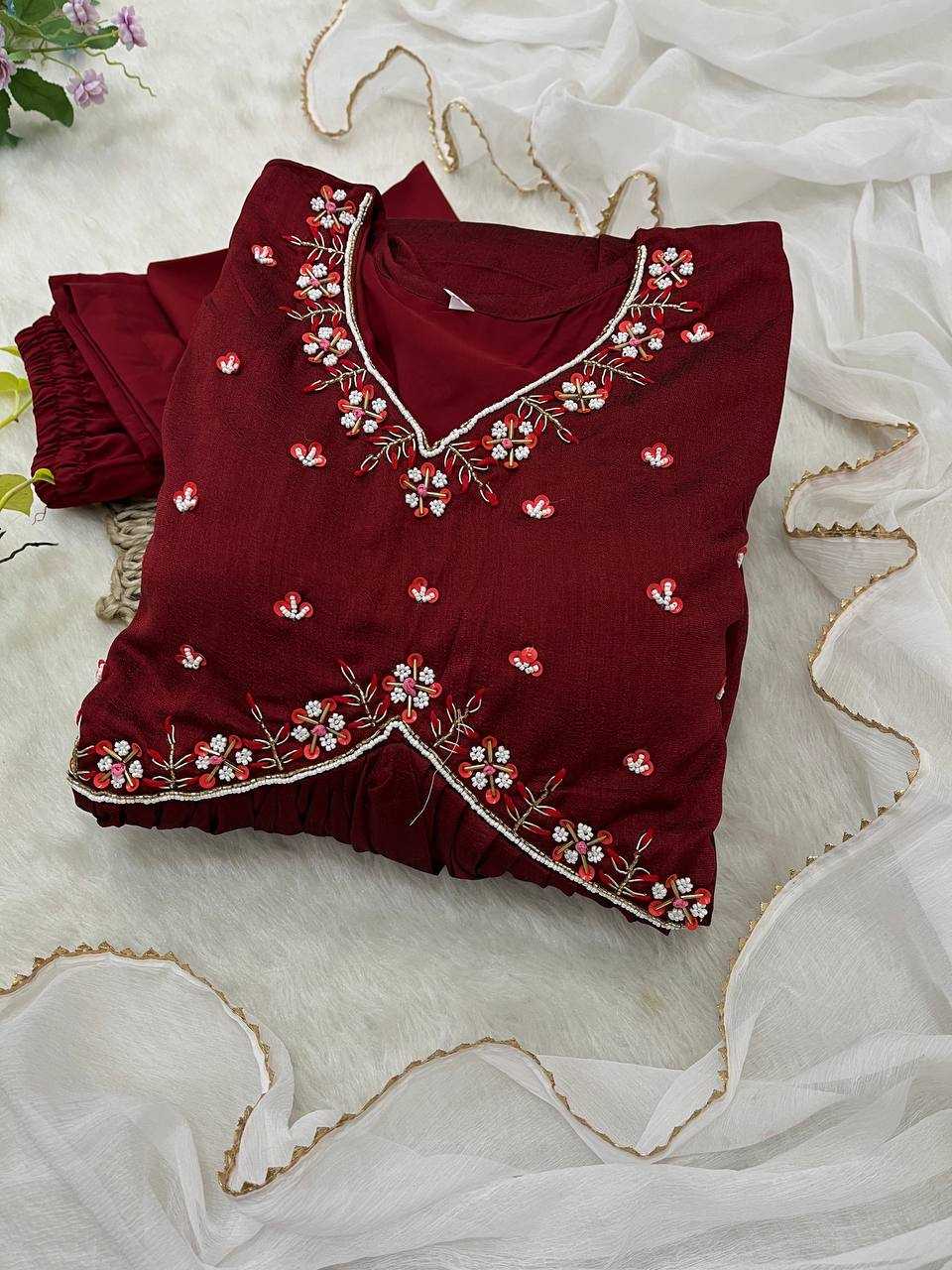 YNF VICHITRA SILK KESH240 392 GOWNS WHOLESALE MAROON SILK ANARKALI GOWNS MANUFACTURER