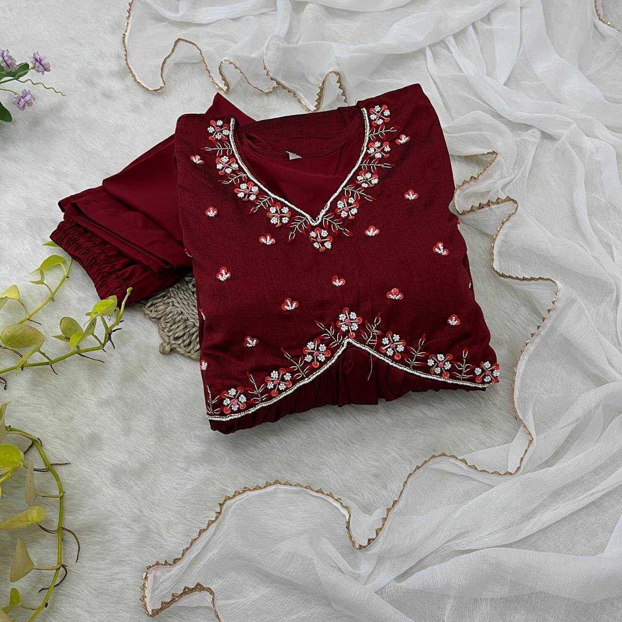 YNF VICHITRA SILK KESH240 392 GOWNS WHOLESALE MAROON SILK ANARKALI GOWNS MANUFACTURER