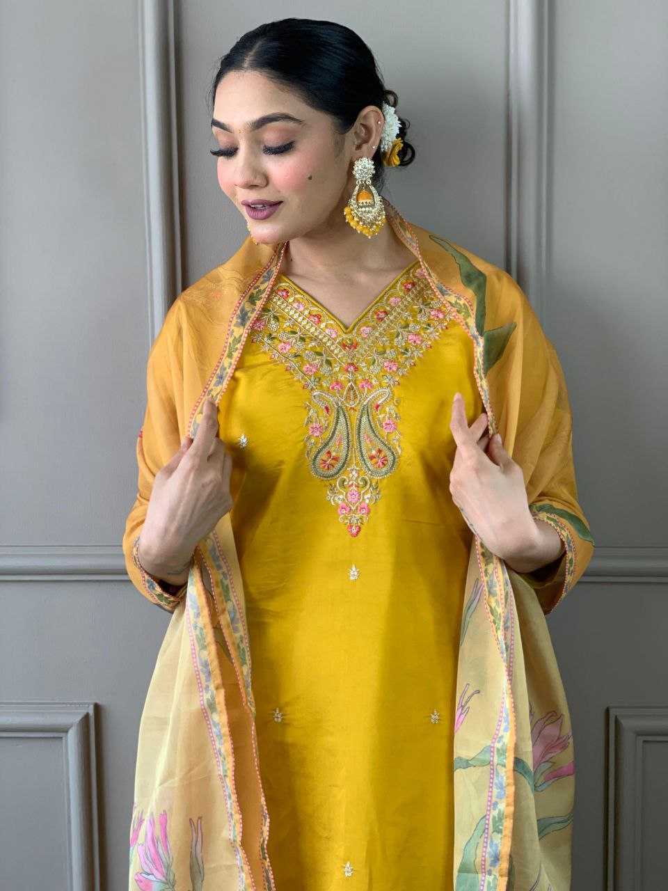 YNF VISCOSE CHANDERI KESH214 275 SUITS & DRESSES WHOLESALE LADIES CHANDERI LONG KURTI YELLOW SALWAR SUITS MANUFACTURE - Deevit International