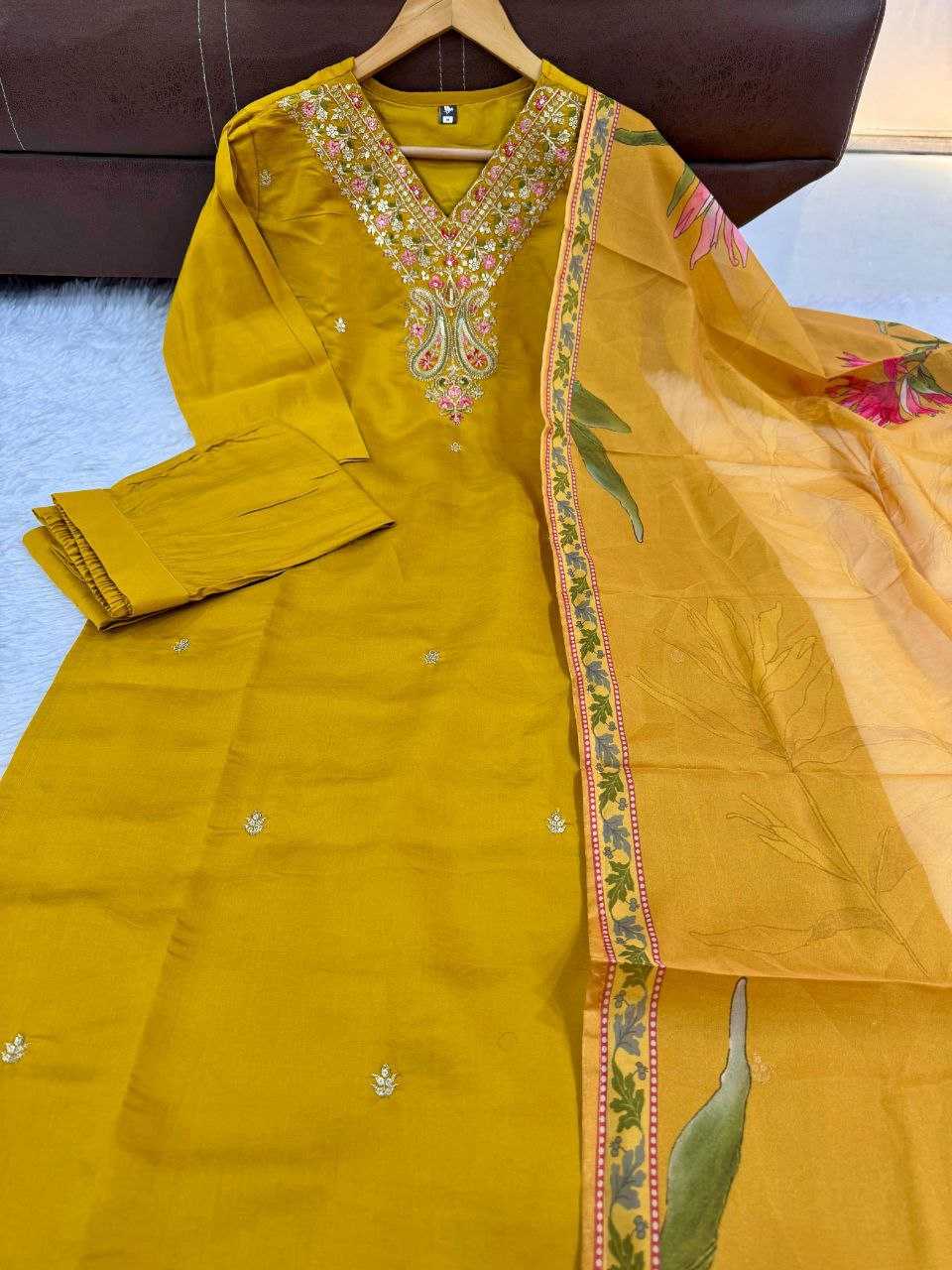 YNF VISCOSE CHANDERI KESH214 275 SUITS & DRESSES WHOLESALE LADIES CHANDERI LONG KURTI YELLOW SALWAR SUITS MANUFACTURE - Deevit International