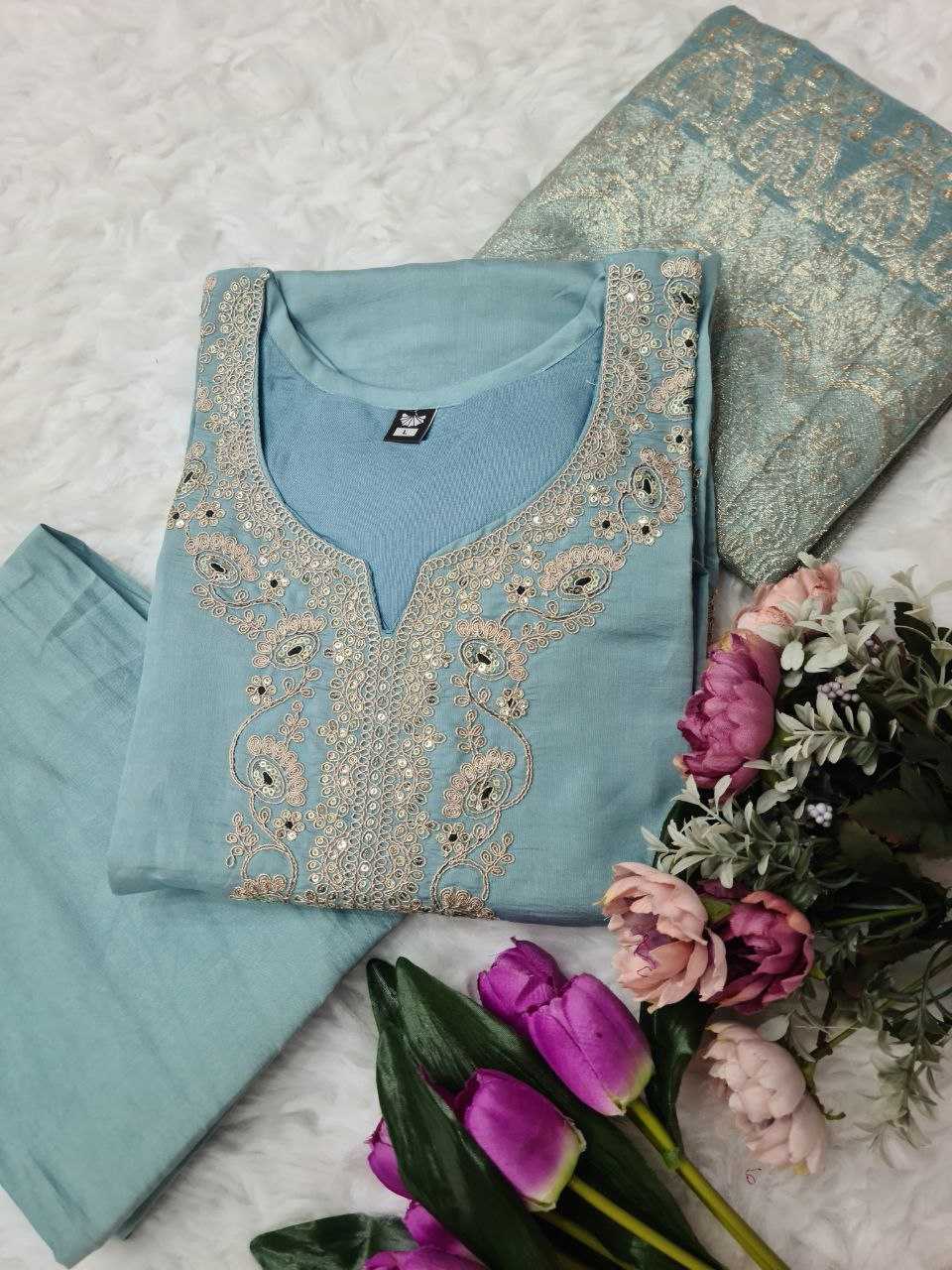 YNF VISCOSE CHANDERI RIN174 SAKSHI SUITS & DRESSES WHOLESALE EMBROPIDERY CHANDERI LONG KURTI SUITS MANUFACTURE - Deevit International