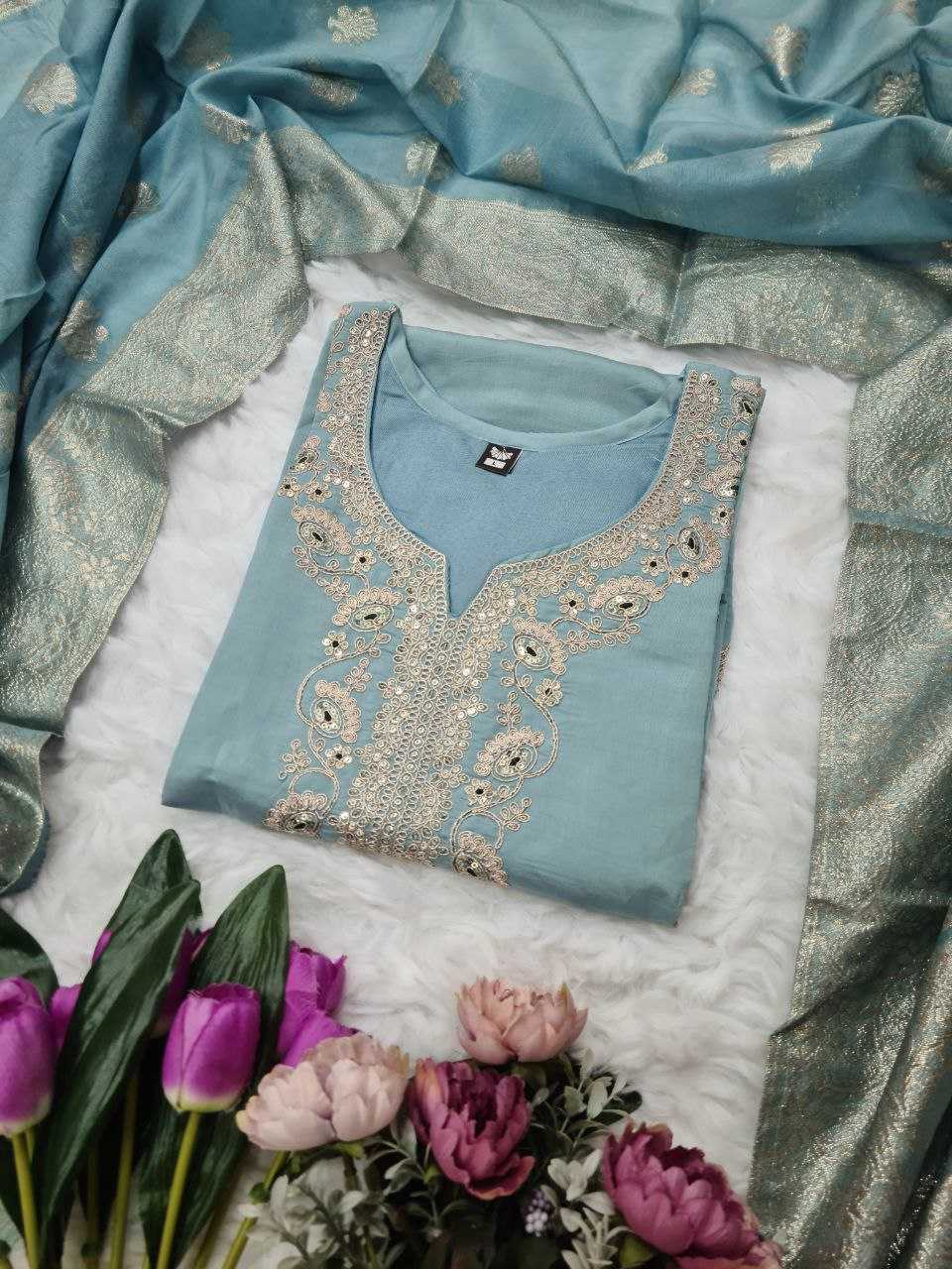 YNF VISCOSE CHANDERI RIN174 SAKSHI SUITS & DRESSES WHOLESALE EMBROPIDERY CHANDERI LONG KURTI SUITS MANUFACTURE - Deevit International