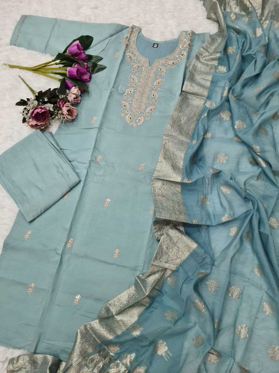 YNF VISCOSE CHANDERI RIN174 SAKSHI SUITS & DRESSES WHOLESALE EMBROPIDERY CHANDERI LONG KURTI SUITS MANUFACTURE - Deevit International