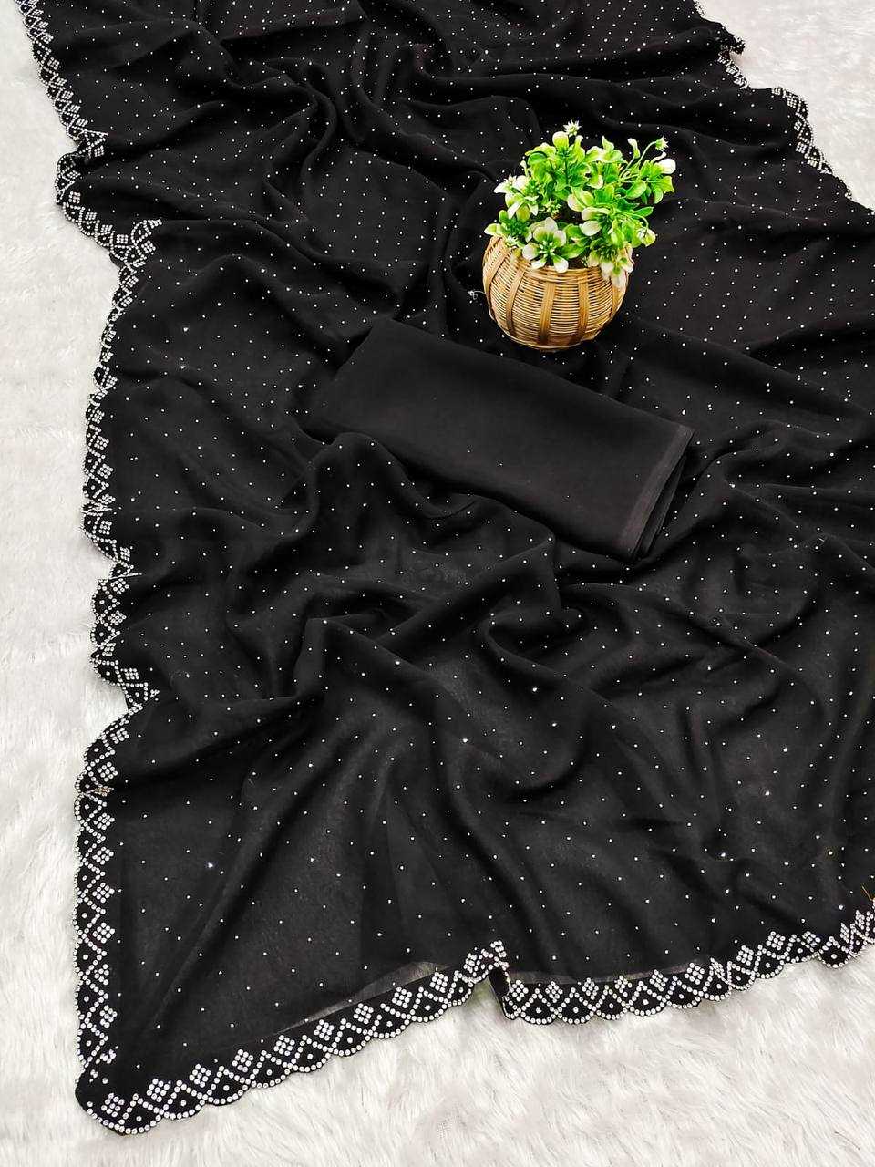 YNFGEORGETTE KESH232 939 SAREES WHOLESALE SEQUENCE GEORGETTE BLACK PARTY WEAR SAREES MANUFACTURER - Deevit International