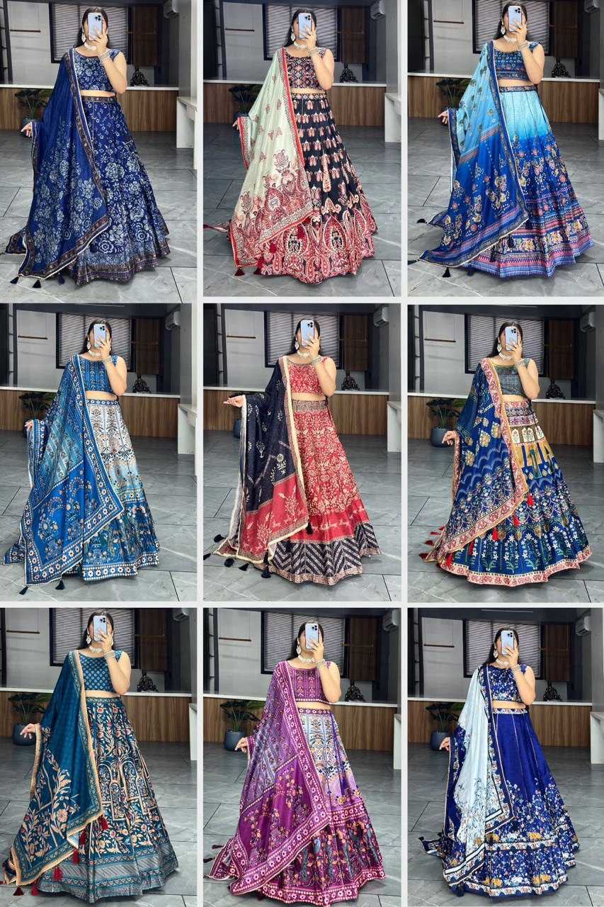 YNF ART SILK RIN119 7131 LEHENGAS WHOLESALE PRINTED SILK GOTA PATTI LEHENGAS MANUFACTURER - Deevit International