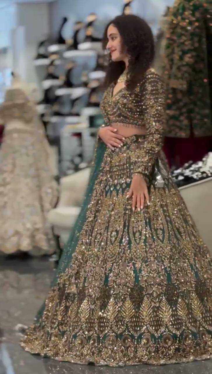 YNF BUTTERFIY NET RIN108 1693 LEHENGAS WHOLESALE WEDDING EMBROIDERED NET DESIGNER LEHENGAS MANUFACTURER - Deevit International