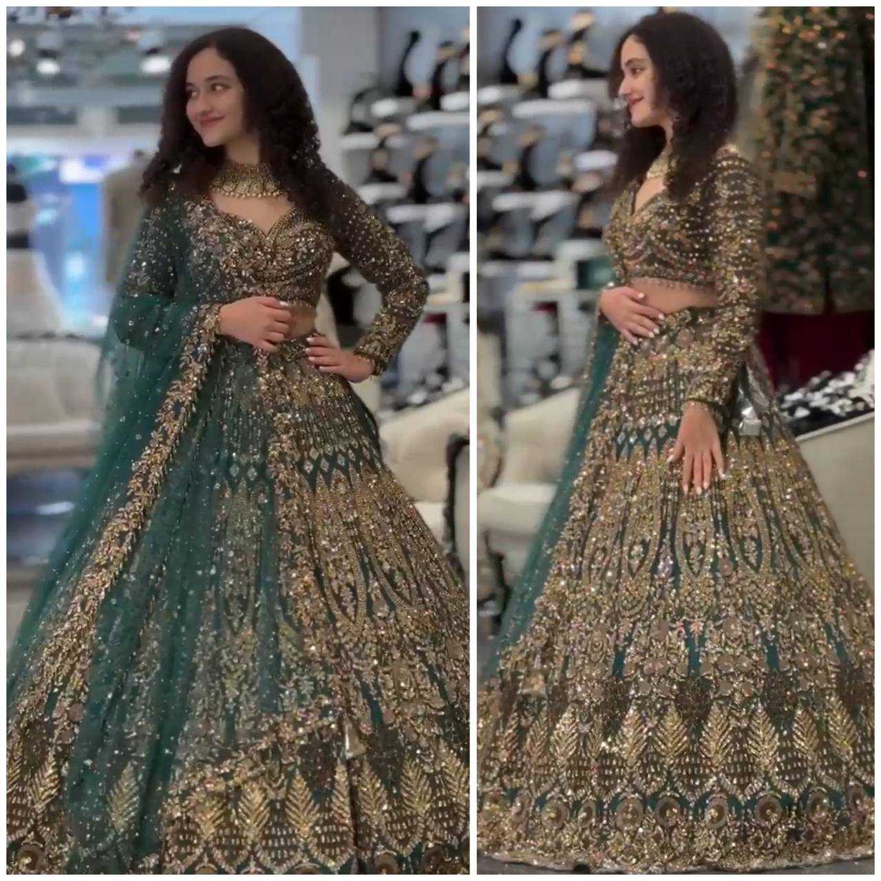 YNF BUTTERFIY NET RIN108 1693 LEHENGAS WHOLESALE WEDDING EMBROIDERED NET DESIGNER LEHENGAS MANUFACTURER - Deevit International