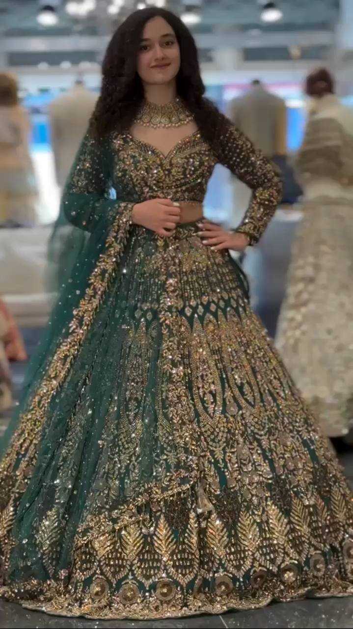 YNF BUTTERFIY NET RIN108 1693 LEHENGAS WHOLESALE WEDDING EMBROIDERED NET DESIGNER LEHENGAS MANUFACTURER - Deevit International