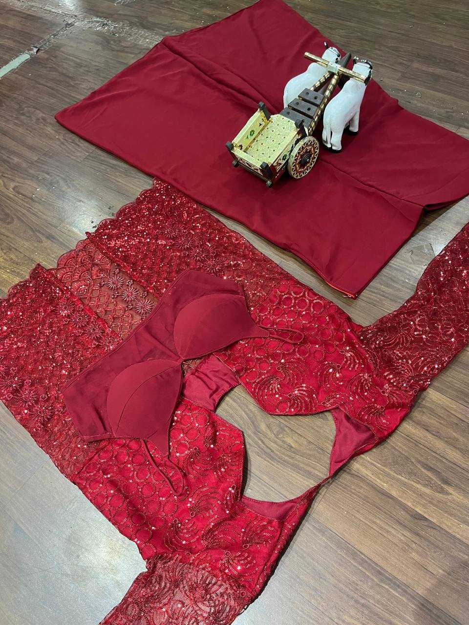 YNF BUTTERFLY NET RIN108 1695 SUITS & DRESSES WHOLESALE EMBROIDERY PARTY WEAR NET RED SUITS MANUFACTURE - Deevit International