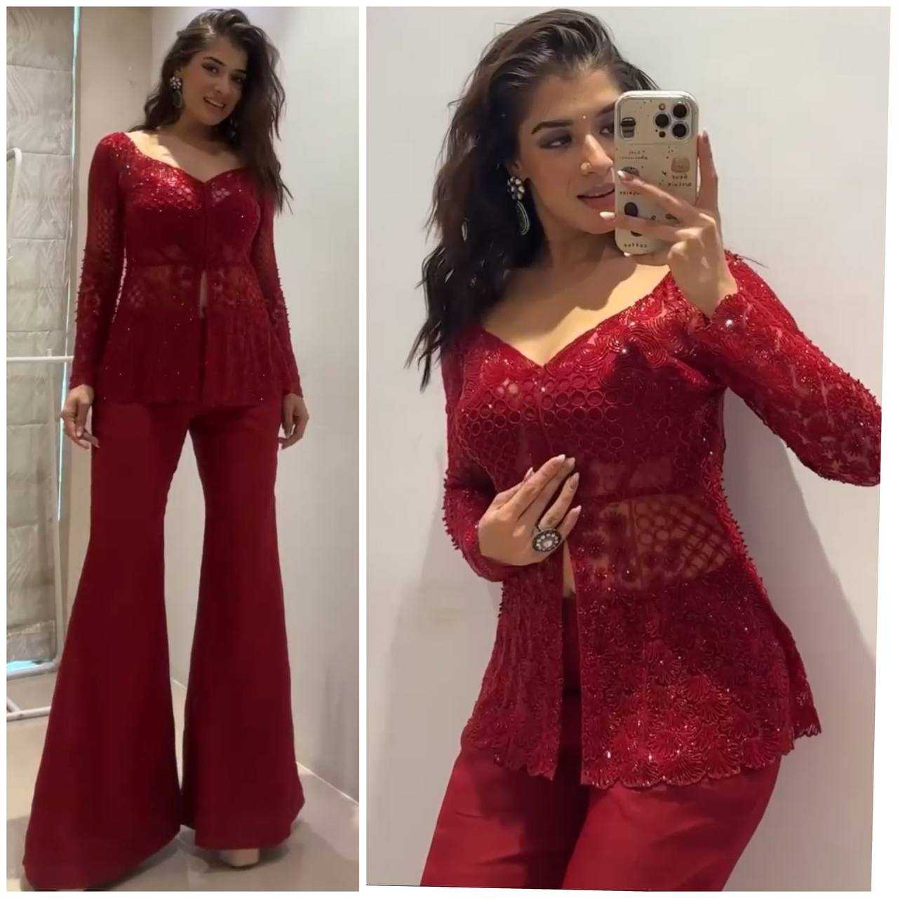 YNF BUTTERFLY NET RIN108 1695 SUITS & DRESSES WHOLESALE EMBROIDERY PARTY WEAR NET RED SUITS MANUFACTURE - Deevit International