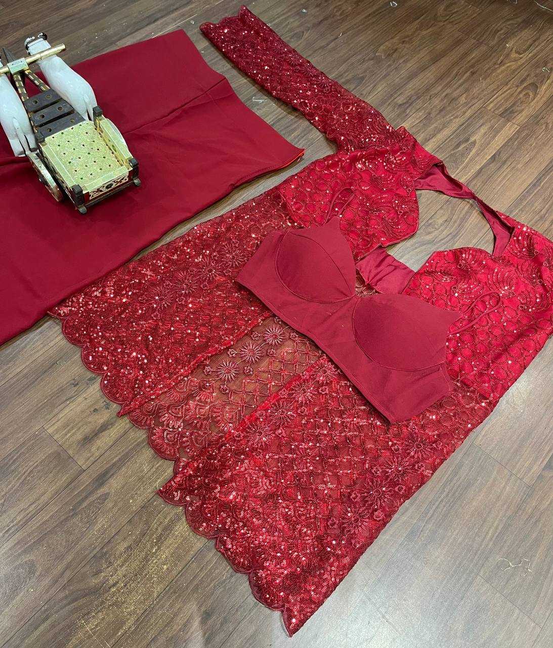 YNF BUTTERFLY NET RIN108 1695 SUITS & DRESSES WHOLESALE EMBROIDERY PARTY WEAR NET RED SUITS MANUFACTURE - Deevit International