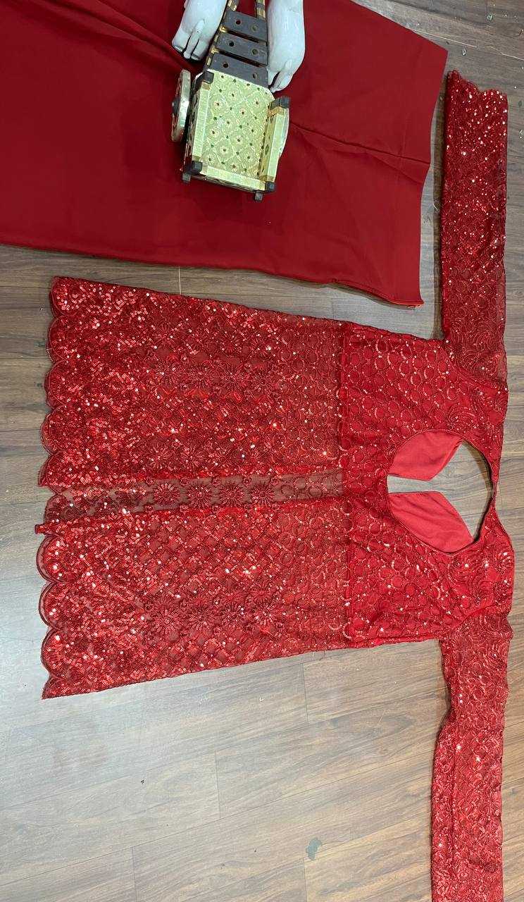 YNF BUTTERFLY NET RIN108 1695 SUITS & DRESSES WHOLESALE EMBROIDERY PARTY WEAR NET RED SUITS MANUFACTURE - Deevit International