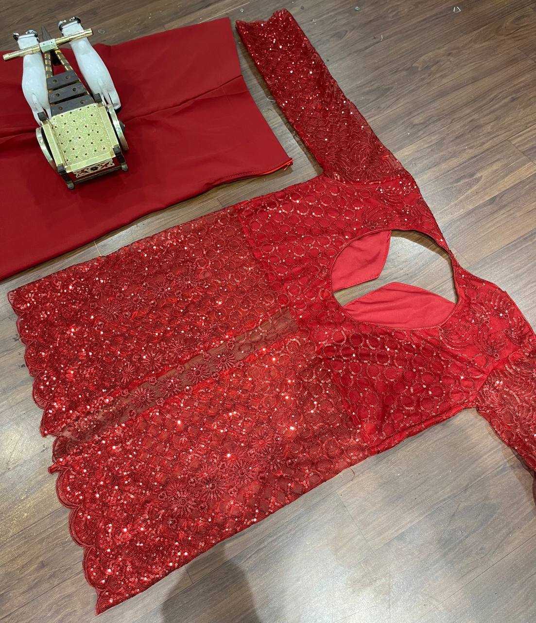 YNF BUTTERFLY NET RIN108 1695 SUITS & DRESSES WHOLESALE EMBROIDERY PARTY WEAR NET RED SUITS MANUFACTURE - Deevit International