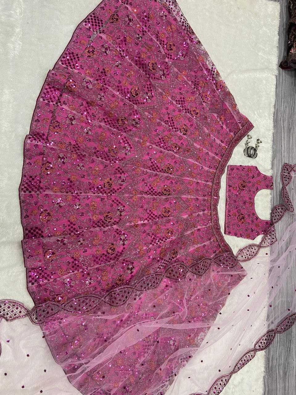 YNF BUTTERFLY NET RIN121 1002 LEHENGAS WHOLESALE EMBROIDERED DESIGNER NET FANCY SEQUNIS PINK LEHENGAS MANUFACTURER - Deevit International