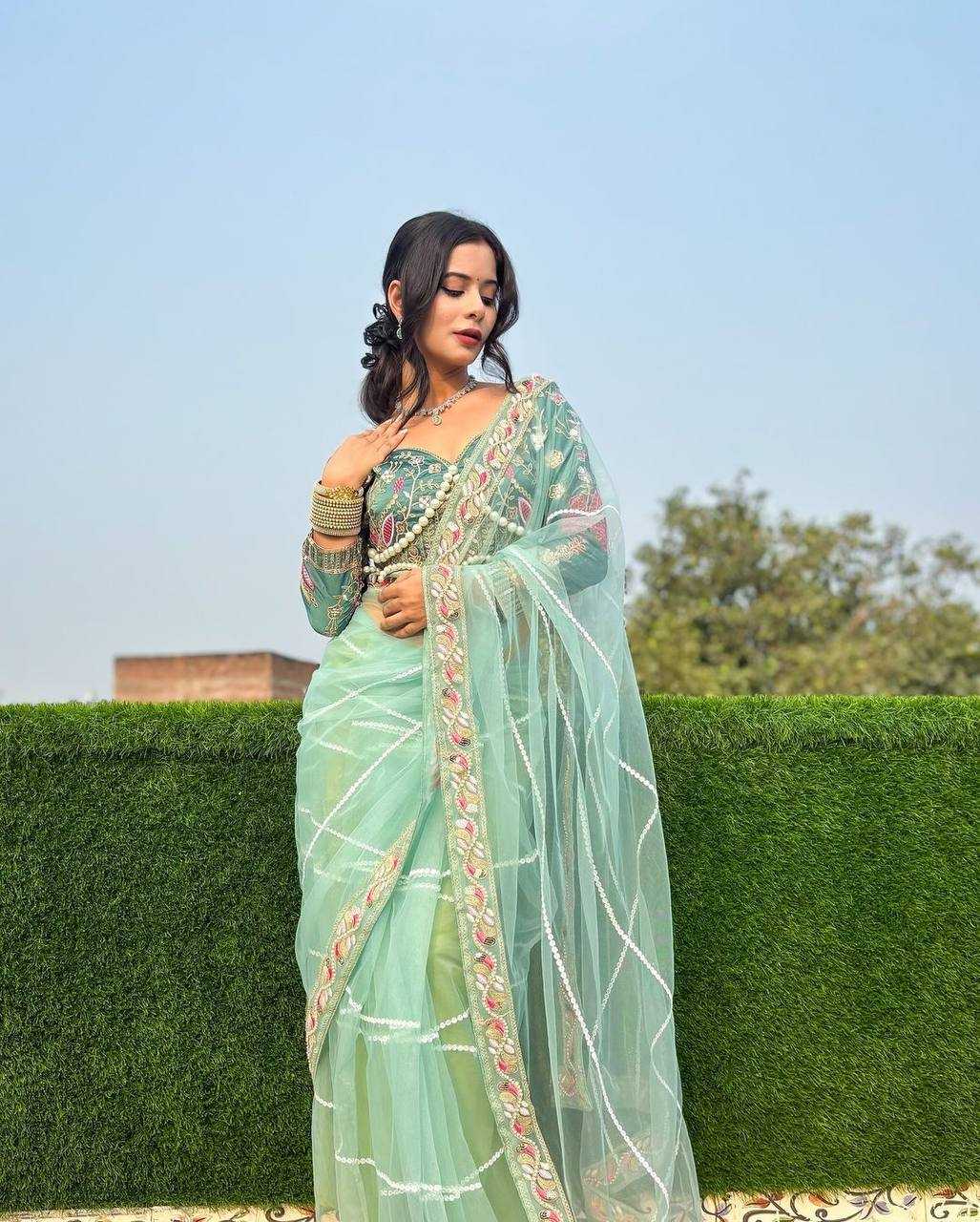 YNF BUTTERFLY NET RIN181 485 SAREES WHOLESALE EMBROIDERED NET DESIGNER LACE BORDER SAREES MANUFACTURER - Deevit International