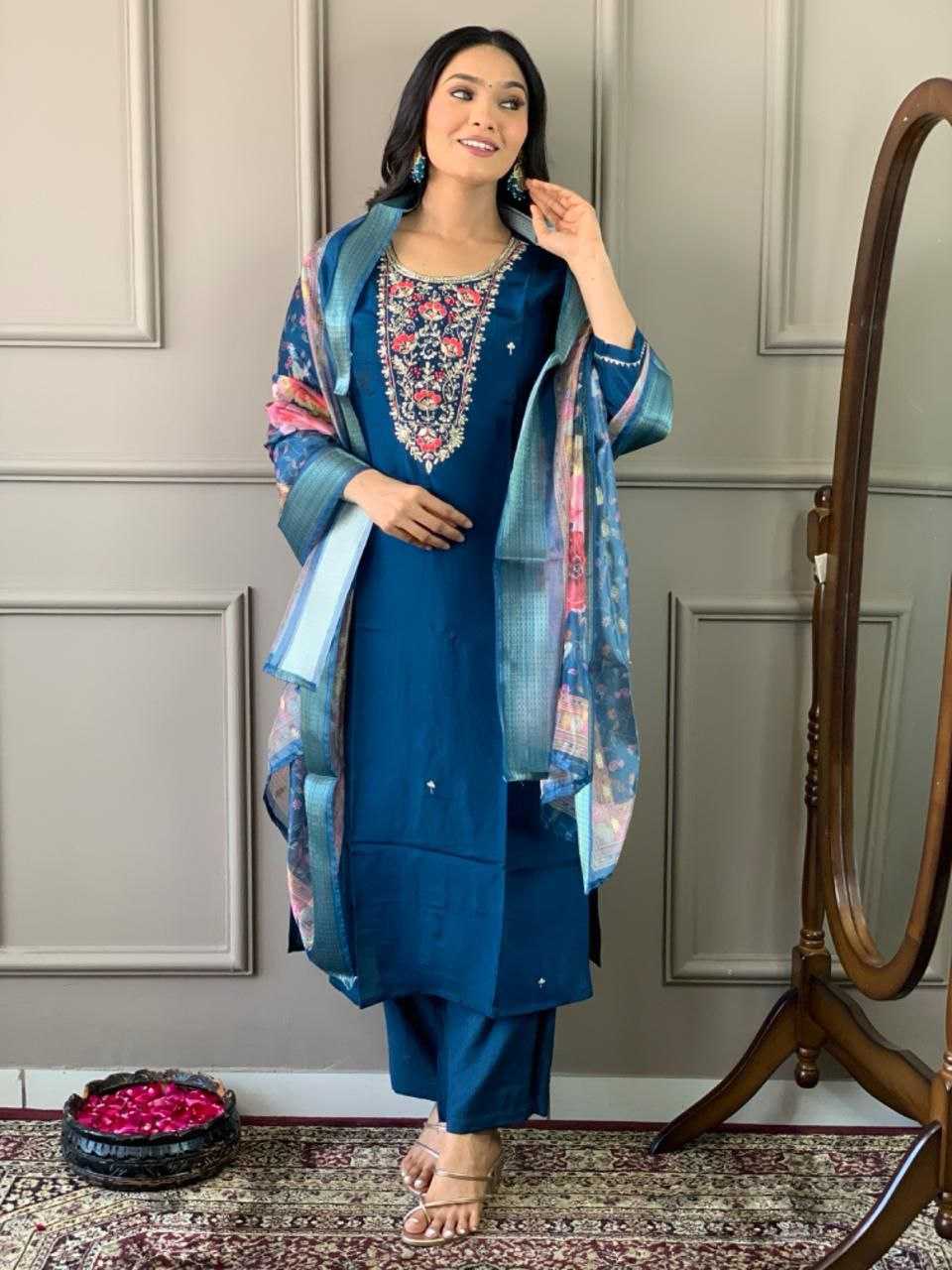 YNF CHANDERI COTTON KESH174 KASHMIRA SUITS & DRESSES WHOLESALE LONG KURTI EMBROIDERY CHANDERI LADIES SALWAR SUITS MANUFACTURE - Deevit International