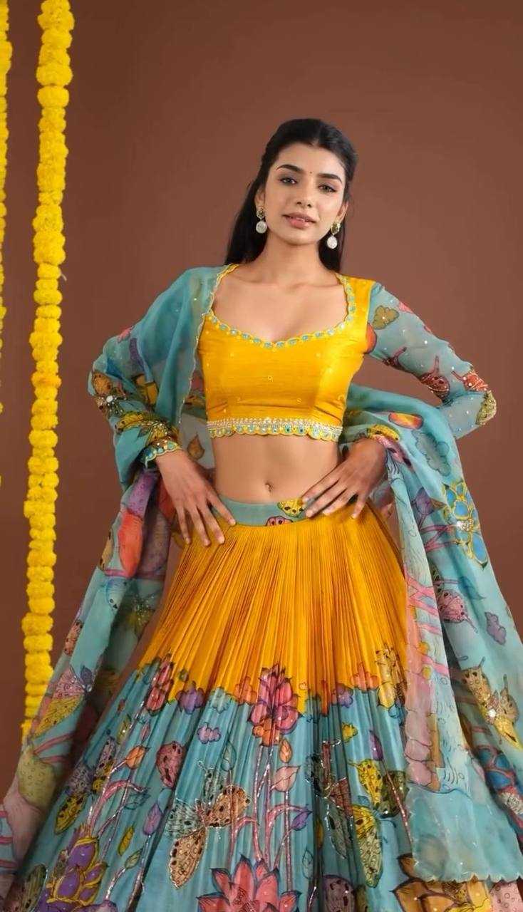 YNF CHENT CREPE KESH119 463 LEHENGAS WHOLESALE KALAMAKRI TRADITIONAL PRINTED LEHENGAS MANUFACTURERQ - Deevit International