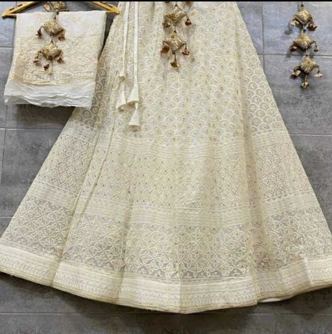 YNF CHIFFON KESH179 AHB109 LEHENGAS WHOLESALE DESIGNER WEDDING EMBROIDERED WHITE LEHENGAS MANUFACTURER - Deevit International