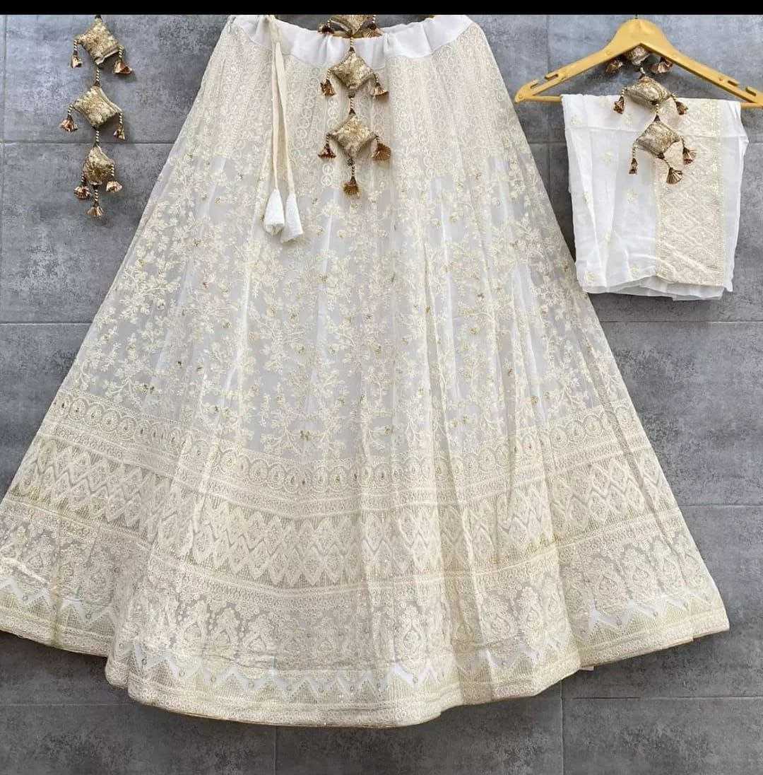 YNF CHIFFON KESH179 AHB109 LEHENGAS WHOLESALE DESIGNER WEDDING EMBROIDERED WHITE LEHENGAS MANUFACTURER - Deevit International