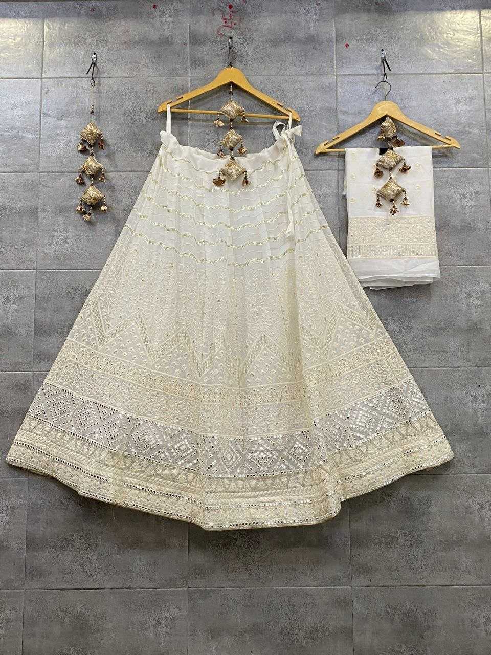 YNF CHIFFON KESH179 AHB109 LEHENGAS WHOLESALE DESIGNER WEDDING EMBROIDERED WHITE LEHENGAS MANUFACTURER - Deevit International