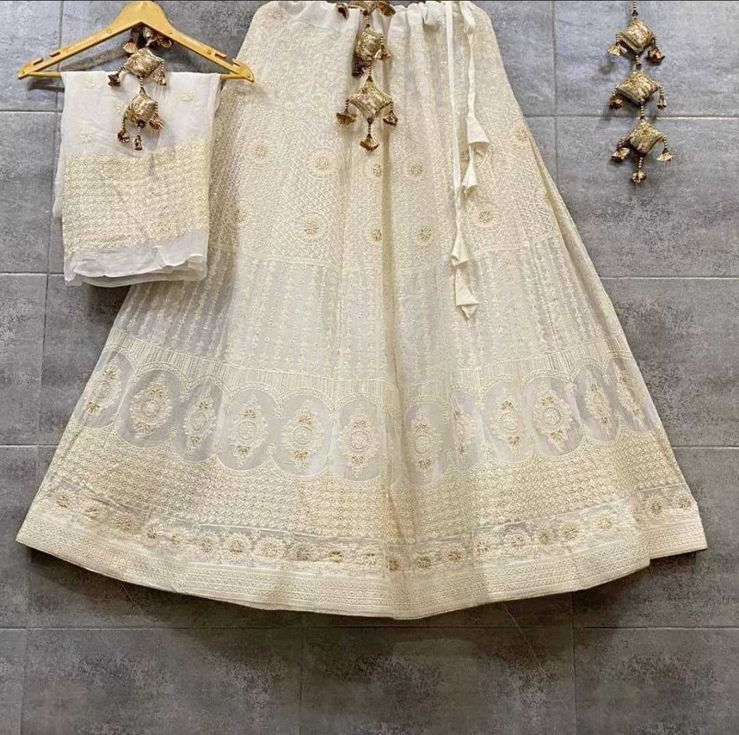 YNF CHIFFON KESH179 AHB109 LEHENGAS WHOLESALE DESIGNER WEDDING EMBROIDERED WHITE LEHENGAS MANUFACTURER - Deevit International