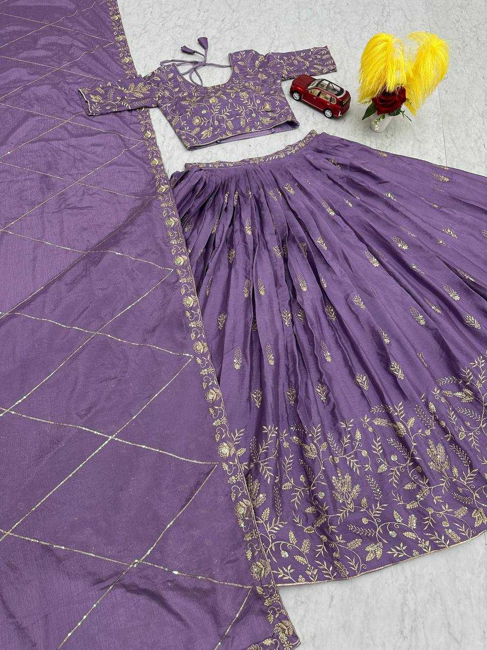 YNF CHINON KESH120 205 LEHENGAS WHOLESALE SILK WEDDING PURPLE EMBROIDERED LEHENGAS MANUFACTURER - Deevit International