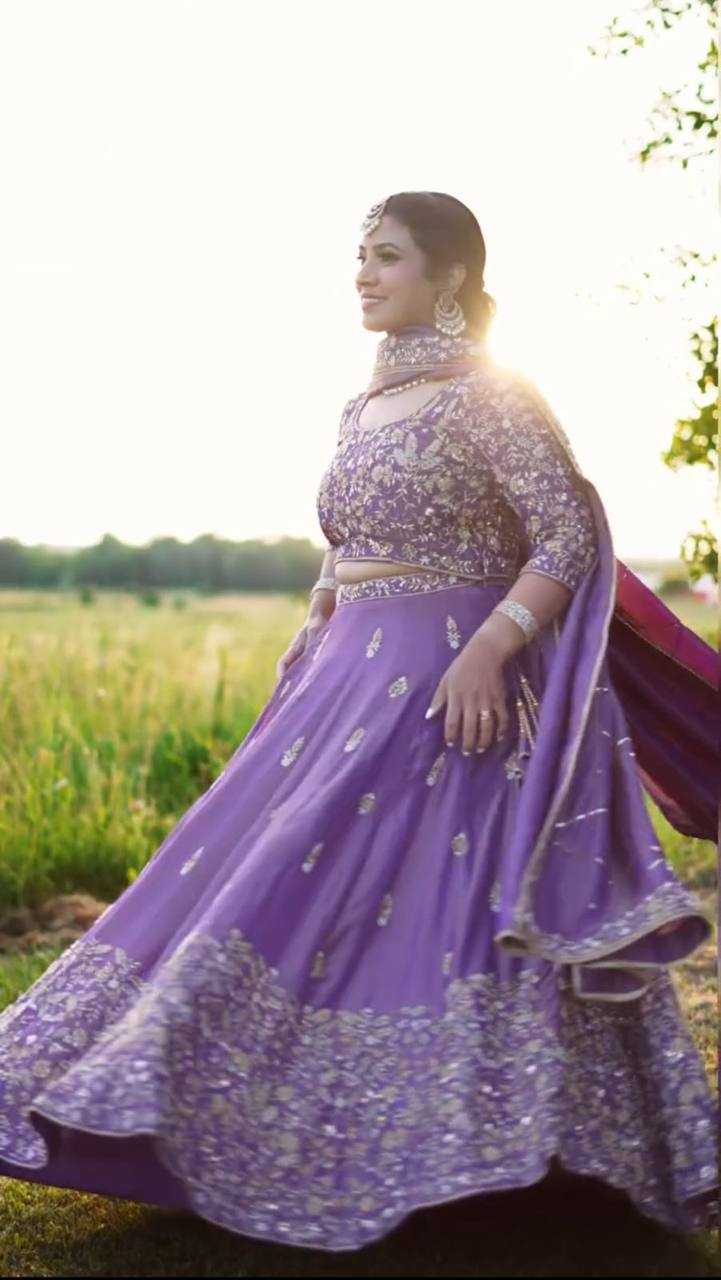 YNF CHINON KESH120 205 LEHENGAS WHOLESALE SILK WEDDING PURPLE EMBROIDERED LEHENGAS MANUFACTURER - Deevit International