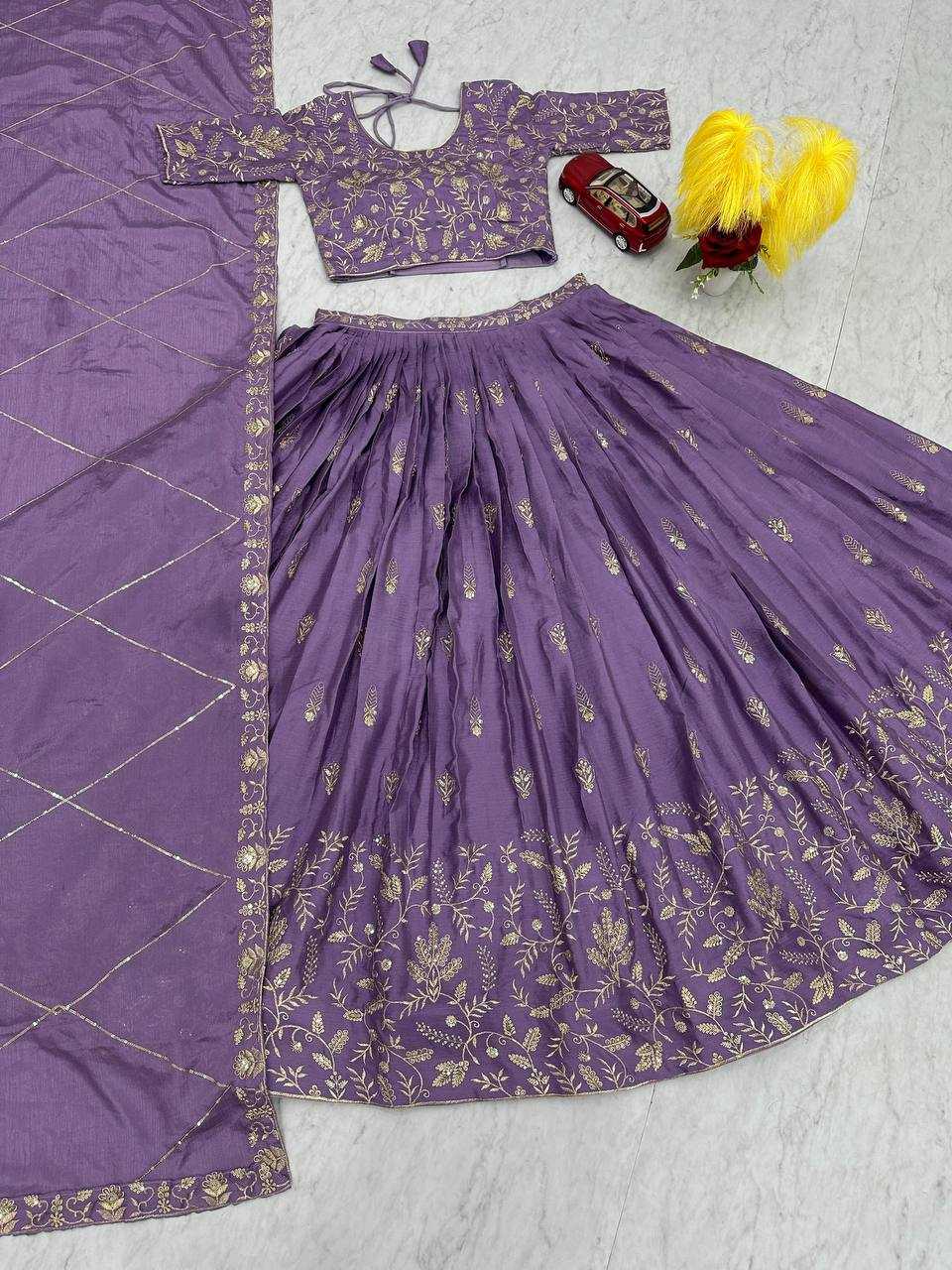 YNF CHINON KESH120 205 LEHENGAS WHOLESALE SILK WEDDING PURPLE EMBROIDERED LEHENGAS MANUFACTURER - Deevit International