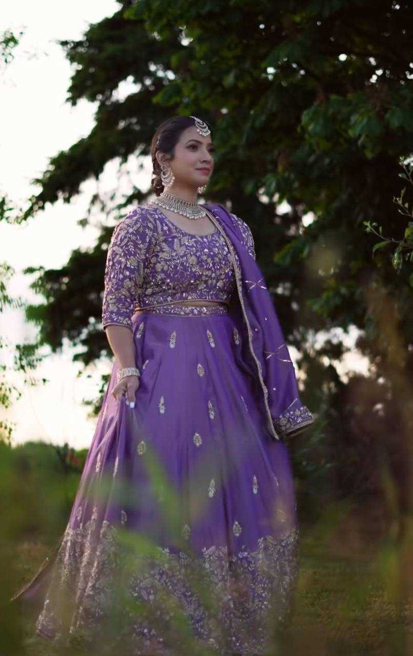 YNF CHINON KESH120 205 LEHENGAS WHOLESALE SILK WEDDING PURPLE EMBROIDERED LEHENGAS MANUFACTURER - Deevit International